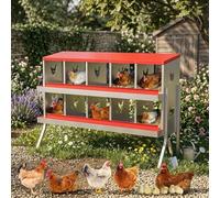 Garvee 10 Compartment Heavy Duty Chicken Nesting Box, Galvanised Steel Roll-Away Egg Collection System with Automatic Rollaway, Wall Mounted/Freestanding Hen Laying Box with Easy-Clean Trays -RD w/Leg