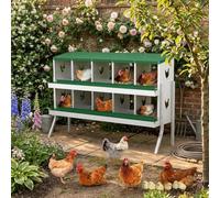 Garvee 10 Compartment Heavy Duty Chicken Nesting Box, Galvanised Steel Roll-Away Egg Collection System with Automatic Rollaway, Wall Mounted/Freestanding Hen Laying Box with Easy-Clean Trays -GR w/Leg