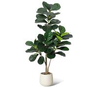 Garvee 120cm Lifelike Artificial Fiddle Leaf Fig Tree, Realistic Faux Ficus Lyrata Floor Plant, Decorative Potted Indoor Tree for Home, Office, Living Room, White Pot