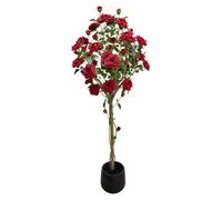 Garvee 150cm Realistic Artificial Rose Tree with Lifelike Red Flowers & Thick Trunk, Faux Potted Topiary Plant for Indoor and Outdoor Home or Office Decor, Modern Black Round Pot