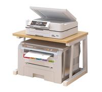 Garvee 2-Tier Desktop Printer Stand Organiser, Sturdy Wood & Metal Shelf for Printer, Scanner, Fax, Copier, Books, Space-Saving Multi-Purpose Storage Rack for Home Office, Small Spaces, 52x34x38cm