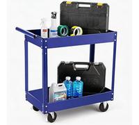 Garvee 2-Tier Rolling Tool Cart, Utility Service Cart with Towel Rack Handle, Full Swivel Wheels & Deep Shelves, 150kg Capacity Heavy Duty Steel Tool Trolley for Office Garage Warehouse Workshop -Blue