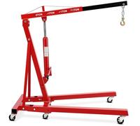 Garvee 2 Tonne Folding Engine Crane Hoist | Heavy Duty 2000kg Hydraulic Workshop Lift with 6 Swivel Wheels | 4-Position Adjustable Boom for Garage, Car & Truck Engine Repair - Red