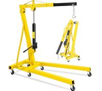 Garvee 2 Tonne Folding Engine Crane Hoist | Heavy Duty 2000kg Hydraulic Workshop Lift with 6 Swivel Wheels | 4-Position Adjustable Boom for Garage, Car & Truck Engine Repair - Yellow