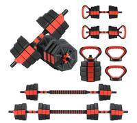 Garvee 20kg Adjustable Dumbbell Set, 4 In1 Dumbbell Straight with 4 Styles & Various Combinations, Thickened Connecting Rod, Safety Anti-Slip Design, Nut Locking for Home Gym, Men & Women - Red