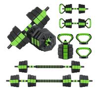 Garvee 20kg Adjustable Dumbbell Set, 4 In1 Dumbbell Straight with 4 Styles & Various Combinations, Thickened Connecting Rod, Safety Anti-Slip Design, Nut Locking for Home Gym, Men & Women - Green