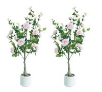 Garvee 2Pcs Artificial Rose Tree with White Pot, Decorative Fake Plant with Silk Leaves and Light Pink Flowers, UV-Resistant Faux Tree for Outdoor Indoor Garden Porch Decor, 120cm