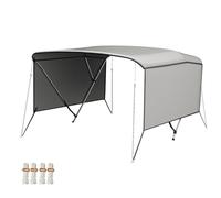 Garvee 3 Bow Bimini Top Boat Cover, Waterproof Sun Shade 600D Polyester Boat Canopy with 2.5cm Aluminum Frame, Mesh Sidewalls, Support Poles, Straps & Storage Bag 183L x 117H x 155-168W cm -Grey