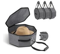 Garvee 3-Pack Grey Collapsible Hat Storage Boxes with Handles and Shoulder Strap - Large Dustproof Organizer for Cowboy, Fedora & Sun Hats - Portable Travel and Home Storage, 42×42×19cm, Grey