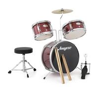 Garvee 3-Piece Junior Drum Set for Beginners, Complete Kit with Cymbals, Throne Stool & Pedal, Wood & Metal Construction, Acoustic Drum Set for Home Practice, Learning & Gifts, Red