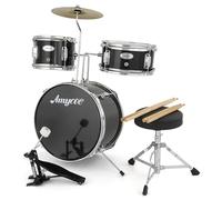 Garvee 3-Piece Junior Drum Set for Beginners, Complete Kit with Cymbals, Throne Stool & Pedal, Wood & Metal Construction, Acoustic Drum Set for Home Practice, Learning & Gifts, Black