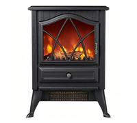 Garvee 3-Sided Freestanding Electric Fireplace Stove 900W/1800W Dual Black | Home GX Freestanding Electric Fireplace with Realistic LED Flame Effect, Thermostat & Adjustable Brightness Iron-Glass Build