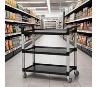 Garvee 3 Tier Heavy Duty Rolling Utility Cart, 500LBS Service Cart with Lockable Mute Casters & Aluminum Poles, PP Plastic Storage Trolley for Kitchen Restaurant Warehouse Garage Office, Black4