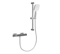 Garvee 38°C Safety Button - Thermostatic Mixer Set - 304 Stainless, Anti-Scald, 3 Spray Modes, 5-Function Handheld, Adjustable Rail, 1.5m Chrome Hose, Modern Exposed Kit - Square Outlet + Stainless
