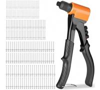 Garvee 4-in-1 Heavy Duty Pop Rivet Tool Kit - 200 Rivets - Tool-Free Interchangeable Nosepieces (3/32", 1/8", 5/32", 3/16") - Ergonomic Anti-Slip Grip Hand Riveter for Automotive, Metal, DIY, Workshop