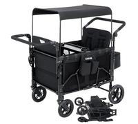 Garvee 4-Seater All-Terrain Stroller Wagon for Kids, Foldable Push/Pull Design with 360° Wheels, Kids Wagon with Adjustable Sun Canopy, 5-Point Safety, Snack Tray & XXL Storage, Oxford 600D Fabric