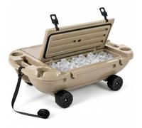 Garvee 40QT Rolling Floating Cooler with Wheels, Amphibious Floating Cooler for Camping, Beach, Kayak, Boating, Pool, Lake, Khaki