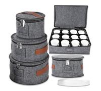 Garvee 5 Pcs China Storage Containers, Mug Storage Box & Dish Plate Dinnerware Containers for Cups Bowls, Soft Felt China Case for Moving & Protection, Grey
