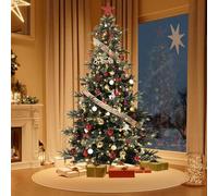 Garvee 6.5ft Prelit Artificial Christmas Tree with 280 Warm White Lights,Realistic Spruce PE & PVC Mixed Branches,Flame-Retardant Design,Auto-Spread Tips,Easy Assembly, Green