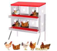 Garvee 6 Compartment Heavy Duty Chicken Nesting Box, Galvanised Steel Roll-Away Egg Collection System with Automatic Rollaway, Wall Mounted/Freestanding Hen Laying Box with Easy-Clean Trays -RD w/Leg