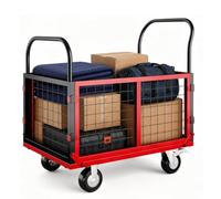 Garvee 6-in-1 Heavy Duty Folding Platform Trolley with Mesh Sides | 900kg Multi-Use Flatbed Handcart, 4 Swivel Wheels Push Hand Truck for Workshop, Garden & Removals