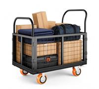 Garvee 6-in-1 Heavy Duty Folding Platform Trolley with Mesh Sides | 900kg Multi-Use Flatbed Handcart, 4 Swivel Wheels Push Hand Truck for Workshop, Garden & Removals