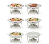 Garvee 6-Pack Maifanite-Coated Round Chafing Dish Buffet Set, 5.3QT Non-Stick Food Warmers with Glass Lids, Stackable Stainless Steel Bain Marie for Catering, Weddings & Parties