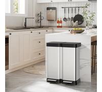 Garvee 60L Dual Compartment Kitchen Bin with Soft Close Lids, Stainless Steel Pedal Recycling Bin with 2 Separate Compartments, Fingerprint Resistant Trash Can for Home Office Kitchen, Silver