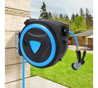 Garvee 65FT Wall-Mounted XL Hose Box Rollup (Blue), Swivel Design, Includes Gardena Hose & Mounting Kit, Versatile Watering System for Large Gardens, Winding Reel