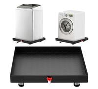 Garvee 68 cm × 63 cm × 5 cm Heavy-Duty Washing Machine Pan, Carbon Steel Rust-Proof Leak Protection Tray with 4 Anti-Vibration Feet, Connector & Hole, Floor Damage Prevention Tray