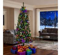 Garvee 6ft Prelit Slim Pencil Christmas Tree with 260 Dual-Colour LED Lights,Realistic PVC Branches & Auto-Spread Tips,Artificial Xmas Tree with Metal Stand for Home,Office,Hallway & Shop Décor, Green