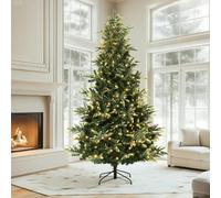 Garvee 7.5ft Prelit Artificial Christmas Tree with 360 Warm White Lights,Realistic Spruce PE & PVC Mixed Branches,Flame-Retardant Design,Auto-Spread Tips,Easy Assembly, Green