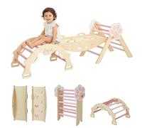 Garvee 7-in-1 Wooden Climbing Frame for Toddlers, Montessori Toddler Climbing Toys with Slide, Arch, Ramp & Ladder, Indoor Triangle Climber Play Set Jungle Gym for Kids for 1-3 Year Toddlers - A