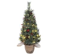 Garvee 91CM Pre-Lit Artificial Christmas Tree with Burlap Base, 1Pc | Xmas Trees with 78 Warm LEDs, 8 Modes Battery Box, Pine Cones & Red Berries, Battery Operated, Christmas Decoration