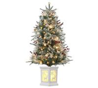 Garvee 91CM Pre-lit Artificial Christmas Tree with Deer Shape Box, 1Pc | Xmas Trees with 78 Warm LEDs, Snow Flocked Pine, Red Berries, 8-Mode Battery Box, Battery Operated, Christmas Decoration