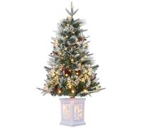 Garvee 91CM Pre-lit Artificial Christmas Tree with Snowflake Type Box, 1Pc | Xmas Trees with 78 Warm LEDs, Snow Flocked Pine, Red Berry Clusters, Battery Operated, Christmas Decoration