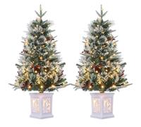 Garvee 91CM Pre-lit Artificial Christmas Tree with Snowflake Type Box,2Pcs | Xmas Trees with 78 Warm LEDs, Snow Flocked Pine, Red Berry Clusters, Battery Operated, Christmas Decoration