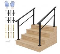Garvee ADA Compliant Outdoor Stair Handrail Kit - Matte Black Aluminum & Iron, Non-Slip, Easy DIY Install, 4 Steps - 2 Pieces Set - Put on a Pair of Gloves