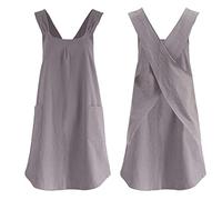 Garvee Apron Cotton Linen Solid Color Japanese Style with Pockets, Cotton Linen Apron Plain Halter Cross Bandage for Women Men, Aprons Plain Cotton for Kitchen Gardening Daily Chores(Grey)