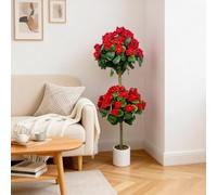 Garvee Artificial Geranium Tree, 120cm Tall Faux Plant with Dual-Ball Design in Decorative Pot, Realistic Silk Flowers, UV Resistant, Low Maintenance, for Home, Office, Garden, Wedding Décor, Red