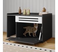 Garvee Cat Litter Box Enclosure, 80W x 50D x 51.3H cm Hidden Litter Box Furniture with Ventilated Panel & Drop Down Door, Indoor Cat House Side End Table Fits Most Litter Boxes - Black