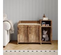 Garvee Cat Litter Box Enclosure, 86W x 50D x 61.5H cm Hidden Litter Box Furniture with Storage Shelve & Wooden Barn Door, Indoor Cat House Side End Table Fits Most Litter Boxes - Retro