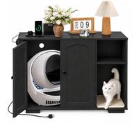 Garvee Cat Litter Box Enclosure, Large Cat House | Self-Cleaning Litter Box, Dog Proof Cat Cabinet with Side Outlet and 5 ft Power Cord, Arch Frame Design, Black