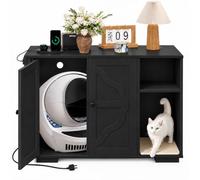 Garvee Cat Litter Box Enclosure, Large Cat House | Self-Cleaning Litter Box, Dog Proof Cat Cabinet with Side Outlet and 5 ft Power Cord, Cross Frame Design, Black