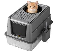 Garvee Cat Litter Tray Stainless Steel - Large, Closed Litter Box with Double Entry Folding Lid - Durable, Odorless and Easy to Clean - Ideal for Kittens and Adult Cats