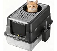 Garvee Cat Litter Tray Stainless Steel - Large, Closed Litter Box with Double Entry Folding Lid - Durable, Odorless and Easy to Clean - Ideal for Kittens and Adult Cats