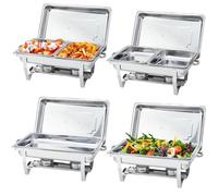Garvee Chafing Dishes for Buffet Set of 4, 8 QT Stainless Steel Chafers and Buffet Warmers Set with Lid & 6 Food Pans, Rectangular Chafing Dishes Food Warmer for Parties Wedding Banquet Catering, Silv