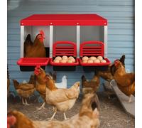 Garvee Chicken Nesting Box, 3-Compartment Wall Mount or Stand Hen Laying Box, Rust-Resistant Metal Roll-Away Nesting Boxes with Breathable Holes & Resting Platform for Easy Egg Collection - Red