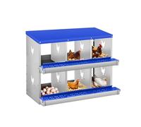 Garvee Chicken Nesting Box, 6-Compartment Wall Mount or Stand Hen Laying Box, Rust-Resistant Metal Roll-Away Nesting Boxes with Breathable Holes & Resting Platform for Easy Egg Collection-Blue 2tier