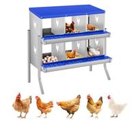 Garvee Chicken Nesting Box, 6-Compartment Wall Mount or Stand Hen Laying Box, Rust-Resistant Metal Roll-Away Nesting Boxes with Breathable Holes & Resting Platform for Easy Egg Collection-Blue w/leg